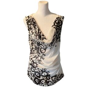 Express Black White Semi Sheer Cowl Neck Sleeveless Tank Top Size S